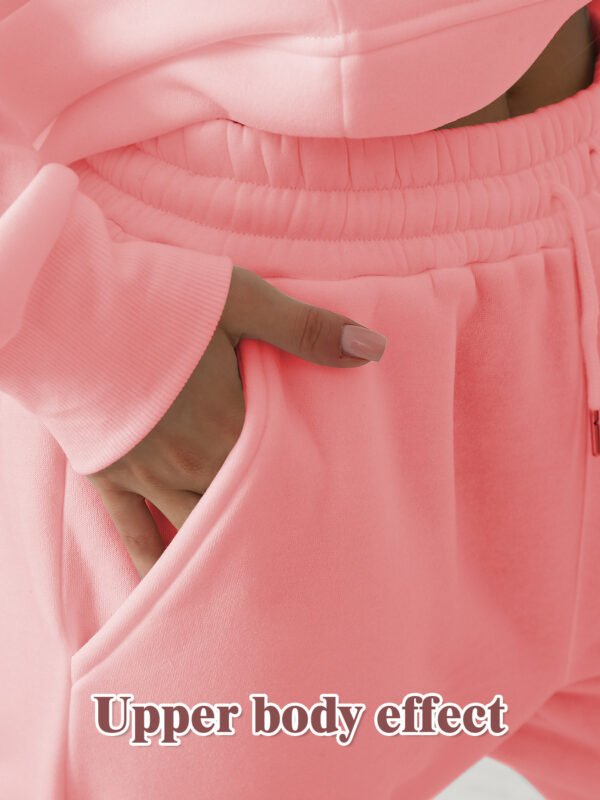 Women's Fashionable Casual Solid Color Long Sleeved Sweatshirt Set - Image 6