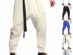 Men's Casual Pants Solid Waffle Male Hip Hop Streetwear Track Pants Joggers Trousers Fashion Harajuku Men Pants