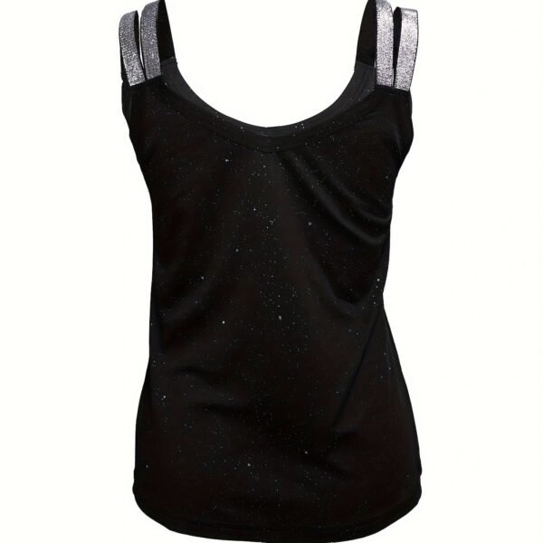 Women's Solid Color Rhinestone Shoulder Strap Sequin Camisole Top - Image 3