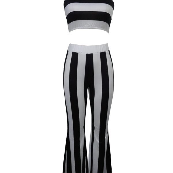 Women's Striped Camisole Vest Slim Fit Flared Pants Set - Image 2