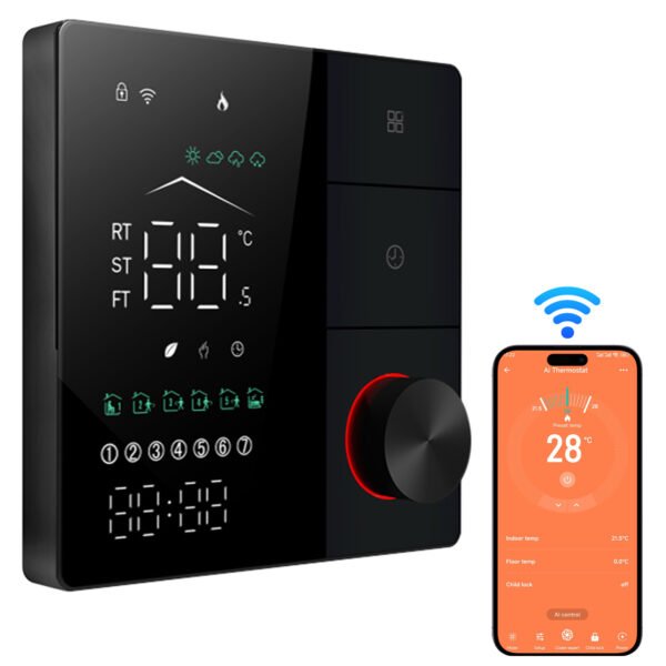 Smart Thermostat for House Electric Floor Heating WiFi AC thermostat with AI Smart Learning APP Control LED Digital Touch Screen and Adjustable Knob Energy Saving and DIY Programmable Thermostat - Image 2