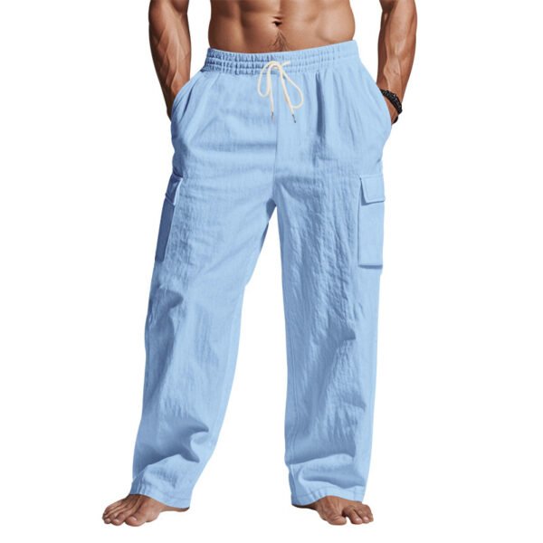 Men's Workwear Multi-pocket Straight Linen Pants Linen Four Seasons Thin Breathable Cargo Pants, Multi-pocket Loose Casual Trendy Wide-leg Pants - Image 6
