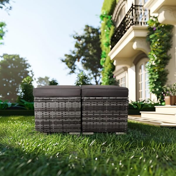 2 Wicker Ottomans, Multipurpose Outdoor Furniture For Patio, Backyard, Additional Seating, Footrest, Side Table With Storage, Removable Cushions - Image 8