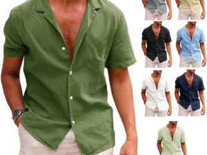 Men's Tops Casual Button Down Shirt Short Sleeve Beach Shirt Summer Mens Clothing