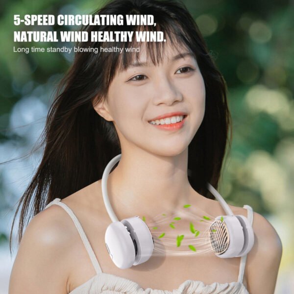 Portable Hanging Neck Fan 5 Speed Wearable Personal Fan Air Cooler Rechargeable - Image 3