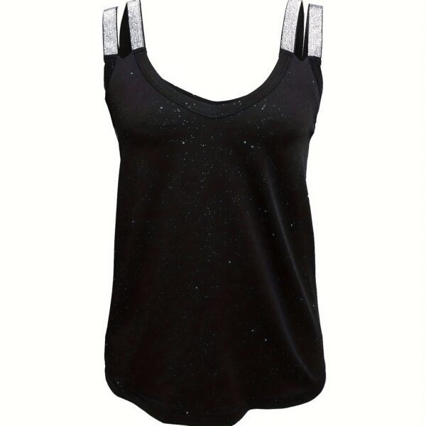 Women's Solid Color Rhinestone Shoulder Strap Sequin Camisole Top - Image 2