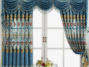 Modern Style Living Room European Hollow Embroidery Curtains Thickened Velvet Bedroom Light-proof French Windows 2-piece Set