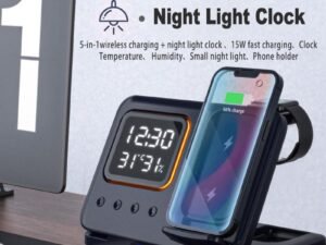 15W Wireless Chargers Stand 5 In1 LED Digital Alarm Clock Fast Charging Dock Station