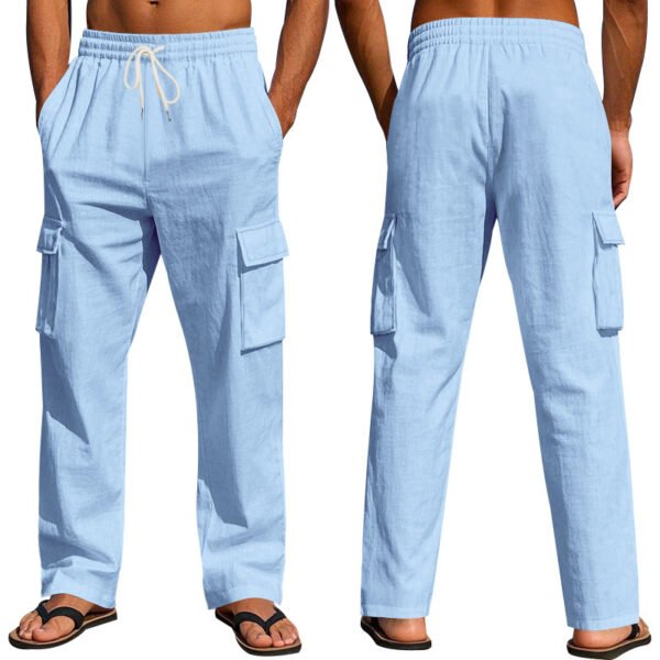 Men's Workwear Multi-pocket Straight Linen Pants Linen Four Seasons Thin Breathable Cargo Pants, Multi-pocket Loose Casual Trendy Wide-leg Pants - Image 9